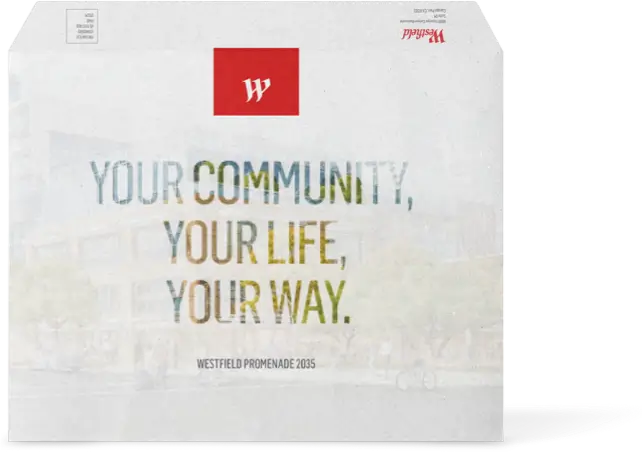 Printed envelope of a brochure for Westfield Promenade 2035
