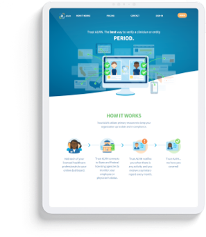 Visual website display on a tablet of the company Trust Alvin