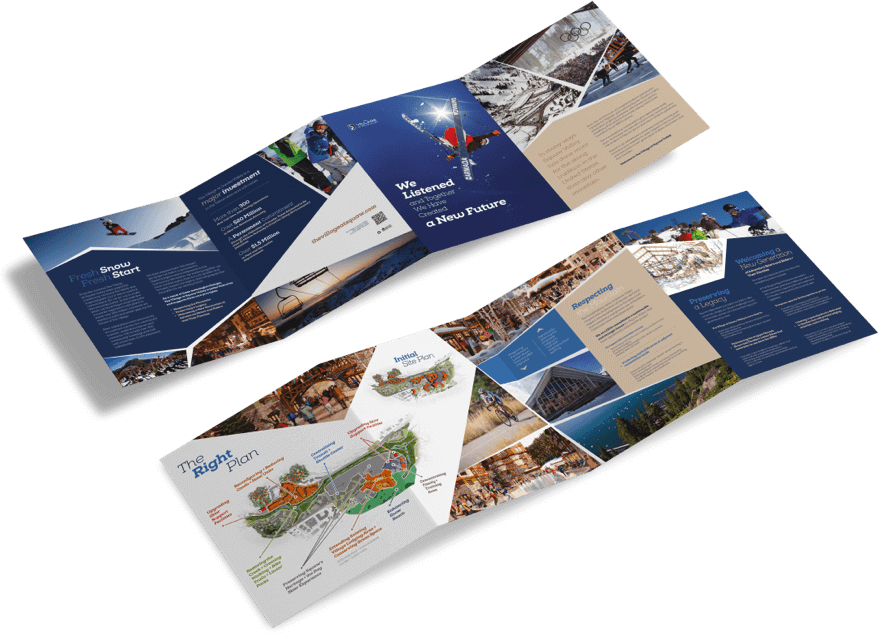 Display of a printed folded brochure on the front and back