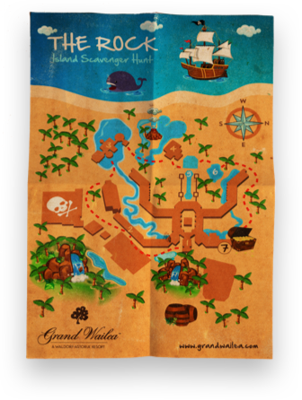 Visual display of a printed treasure map for the Grand Wailea