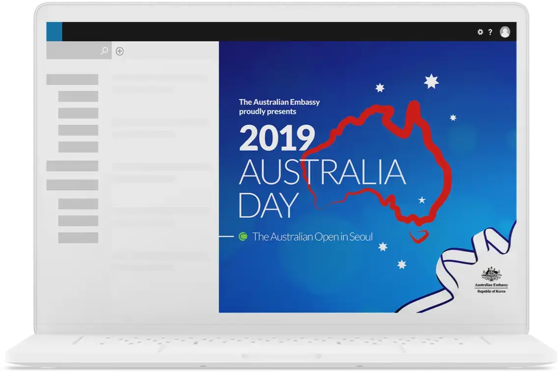 Laptop displaying landing page for 2019 Australia Day in South Korea