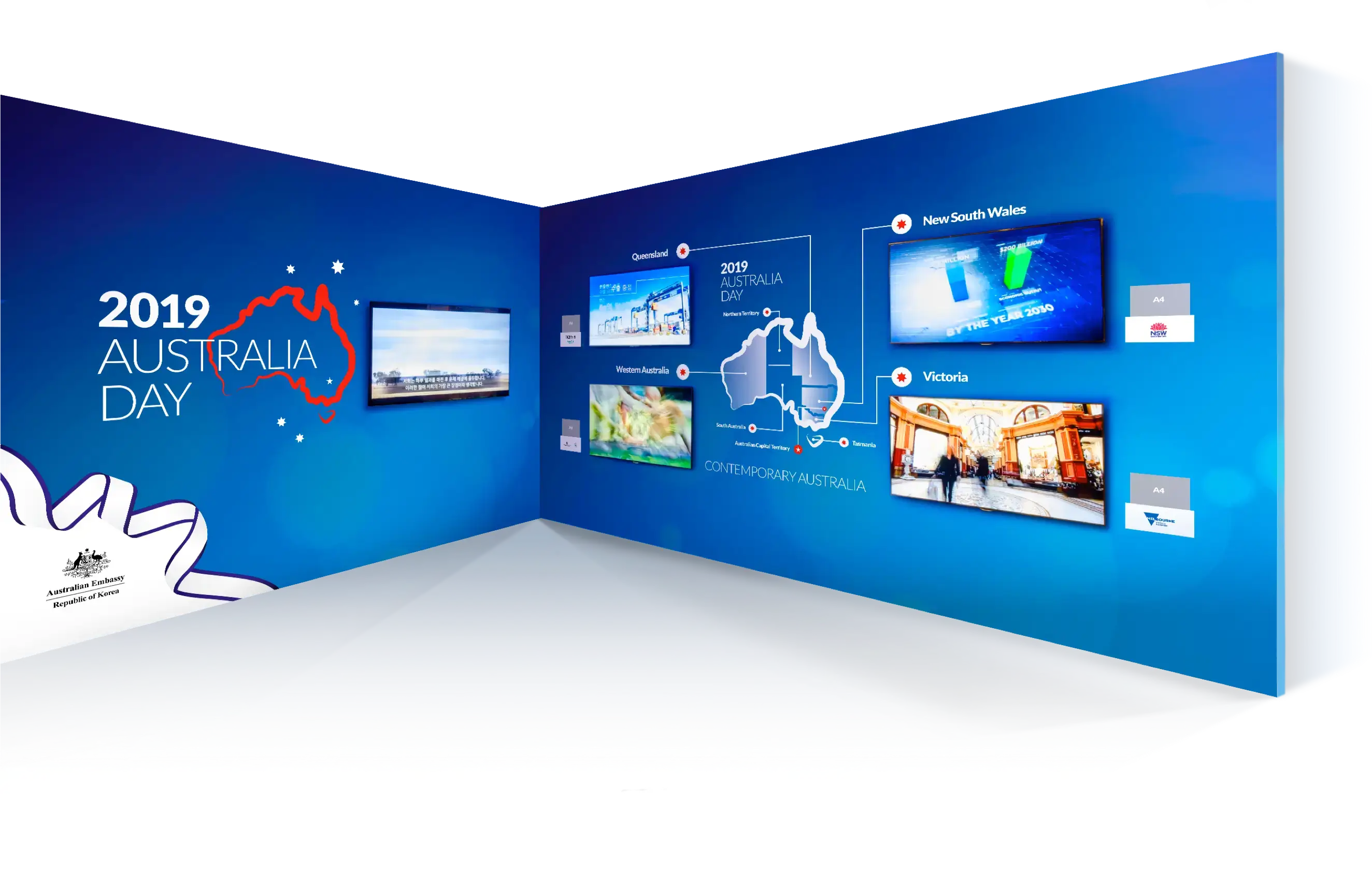 Two-plane display wall for 2019 Australia Day in South Korea