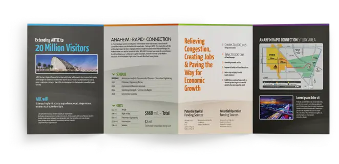 Interior of printed launch brochure for Anaheim Rapid Connection 
