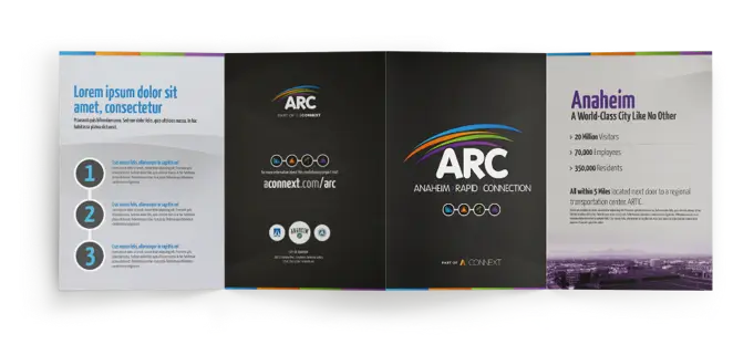 Exterior of printed launch brochure for Anaheim Rapid Connection 
