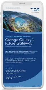 Iphone displaying custom email for Anaheim Regional Transportation Intermodal Center (ARTIC)