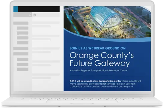 Laptop displaying custom email for Anaheim Regional Transportation Intermodal Center (ARTIC)