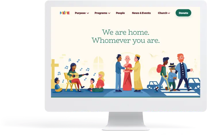 Desktop computer displaying homepage for MLIFE Foundation