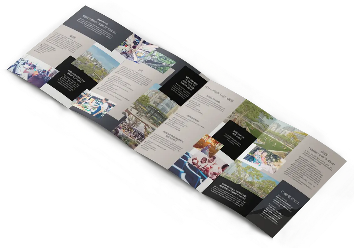 Interior of printed mailer brochure for Westfield Promenade 2035