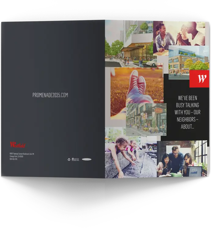 Exterior of printed mailer brochure for Westfield Promenade 2035