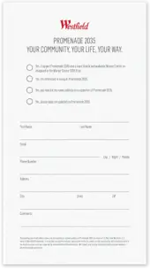 Printed form for mailer for Westfield Promenade 2035