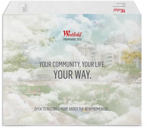 Printed envelope for Westfield Promenade 2035