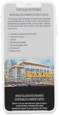 Iphone displaying landing pager for Westfield Promenade 2035