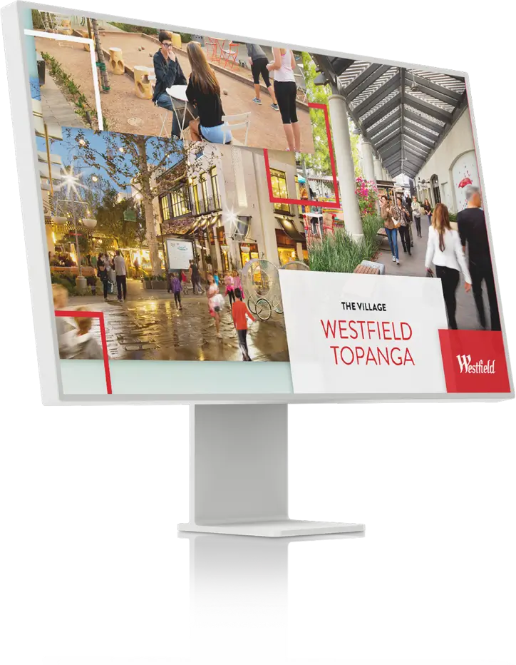 Desktop computer displaying a powerpoint presentation for Westfield Promenade 2035